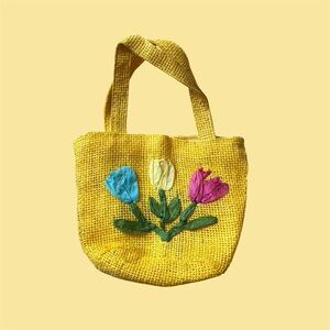 Yellow Floral Spring Straw Pouch Accessory